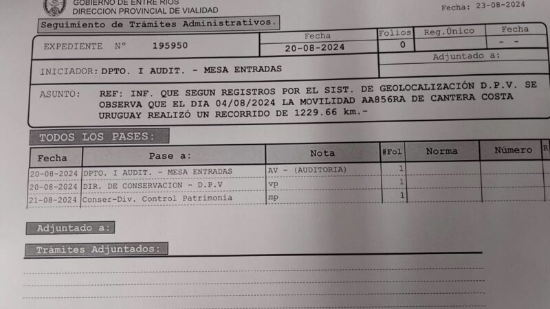 OTRO escándalo en la Dirección Escandalosa. Un vehículo de Vialidad fue usado para una travesía PERSONAL recorriendo MÁS DE MIL KMS EN UN DÍA