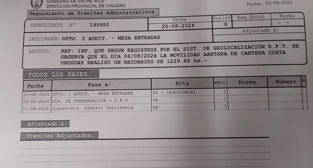 OTRO escándalo en la Dirección Escandalosa. Un vehículo de Vialidad fue usado para una travesía PERSONAL recorriendo MÁS DE MIL KMS EN UN DÍA