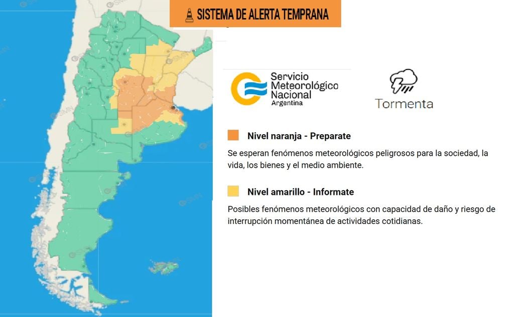 Alerta por tormentas fuertes a severas, para este miércoles 7 de octubre. Créditos: SMN