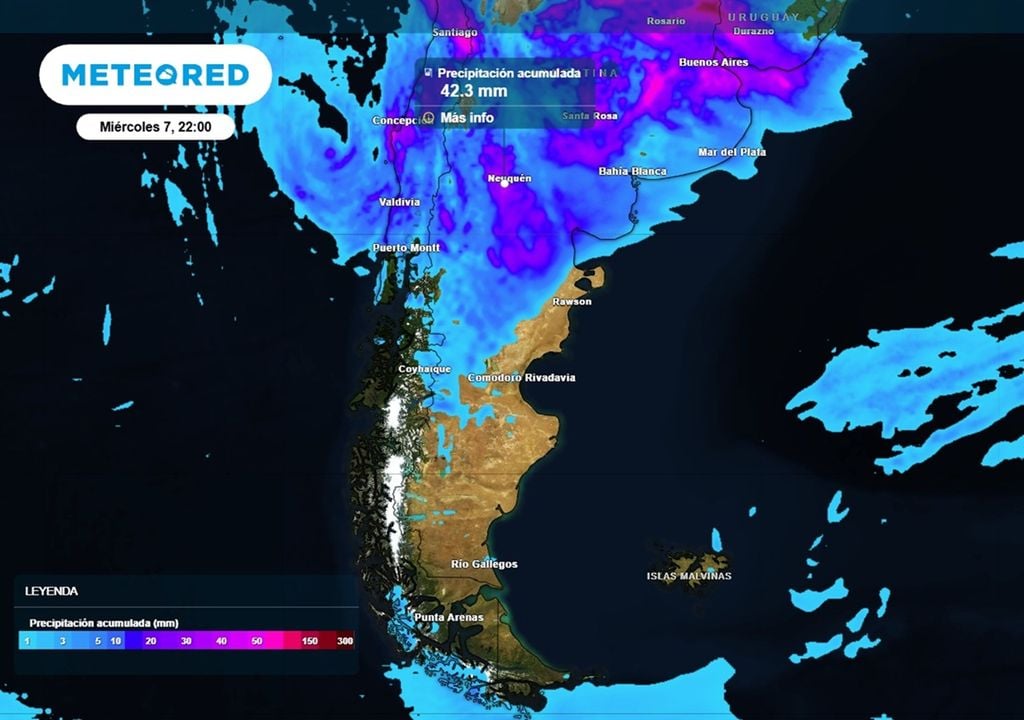 Alerta amarilla y naranja por lluvias abundantes en el norte de la Patagonia.