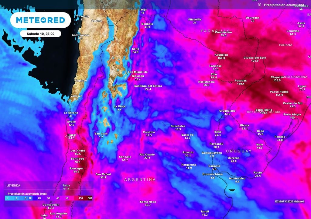 Acumulados de lluvia previstos hasta el próximo sábado según nuestro modelo de referencia ECMWF