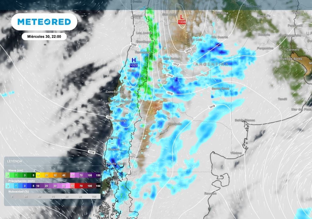 Para la tarde y noche del miércoles 30 se esperan lluvias avanzando del norte de la Patagonia hacia sectores del sur de Cuyo, La Pampa, sur de San Luis y Córdoba, y el oeste de Buenos Aires.